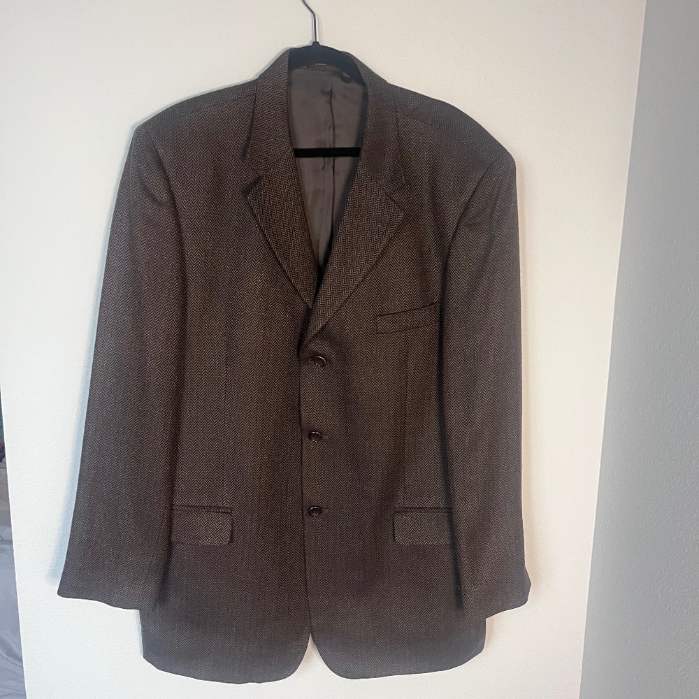 Vintage  Zino Made in Italy Herringbone Wool & Silk Blazer Sport Coat Brown